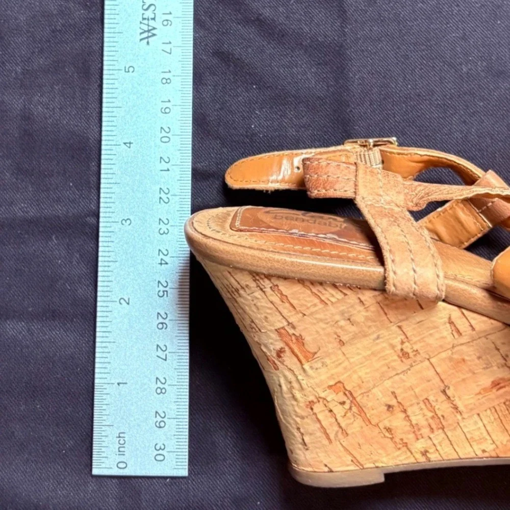 Clarks Bendables Tan Leather Beaded Cork Wedge Sandals Womens‎ 8.5M